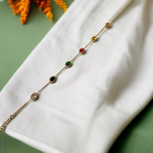 Multicolor Stone Chain Bracelet