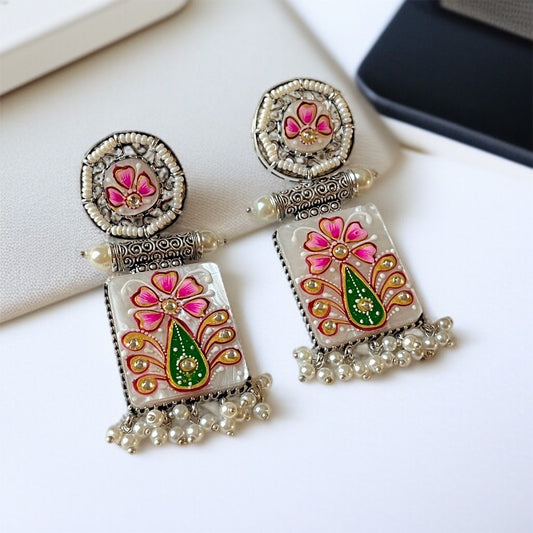 White Stone Handprint Earrings