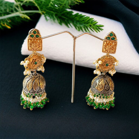 Mismatch Green Jhumkas Earring