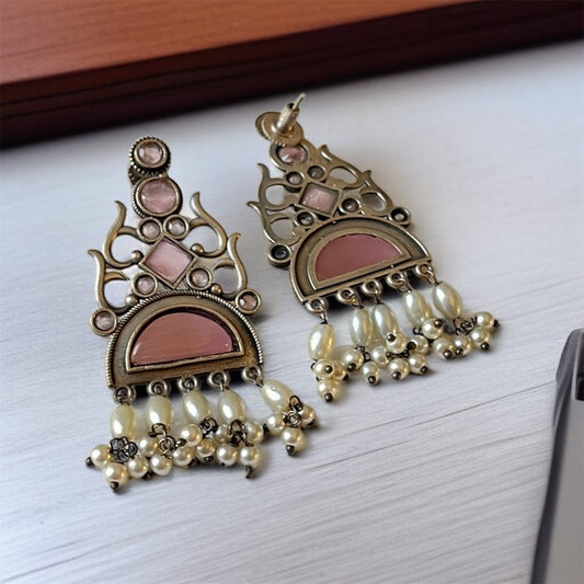 Pink  Drop Silver Earring