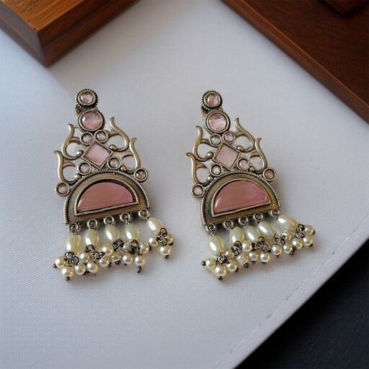 Pink  Drop Silver Earring