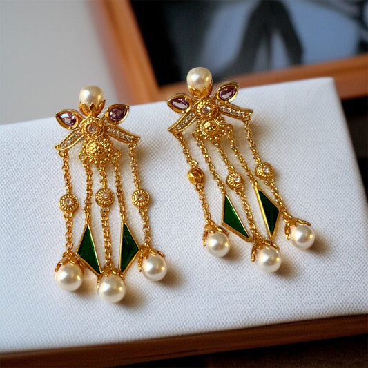 Brass Pearl Danglers Earring