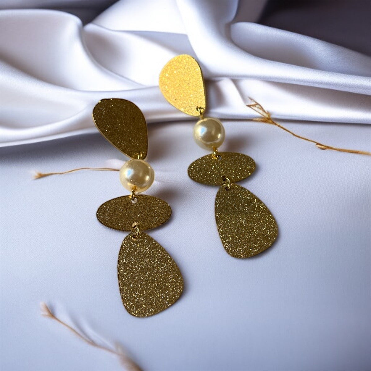 Shimmery Gold Pearl Dangler Earrings