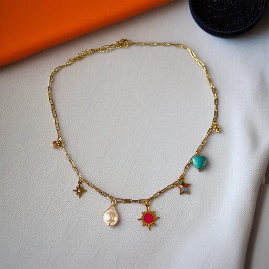 Multicolor Charms Chain Necklace