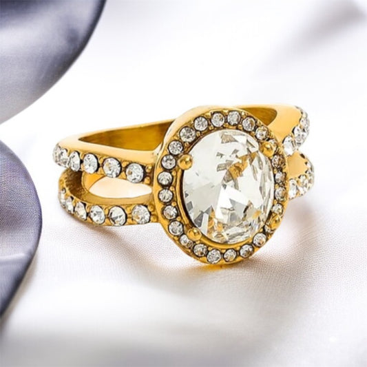 White Rhinestones Statement Ring