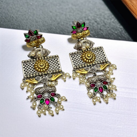 Dual Tone Dangler Earrings