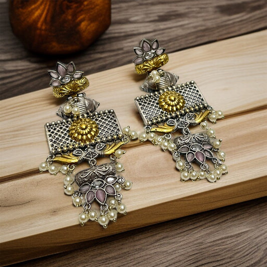 Dual Tone Dangler Earrings