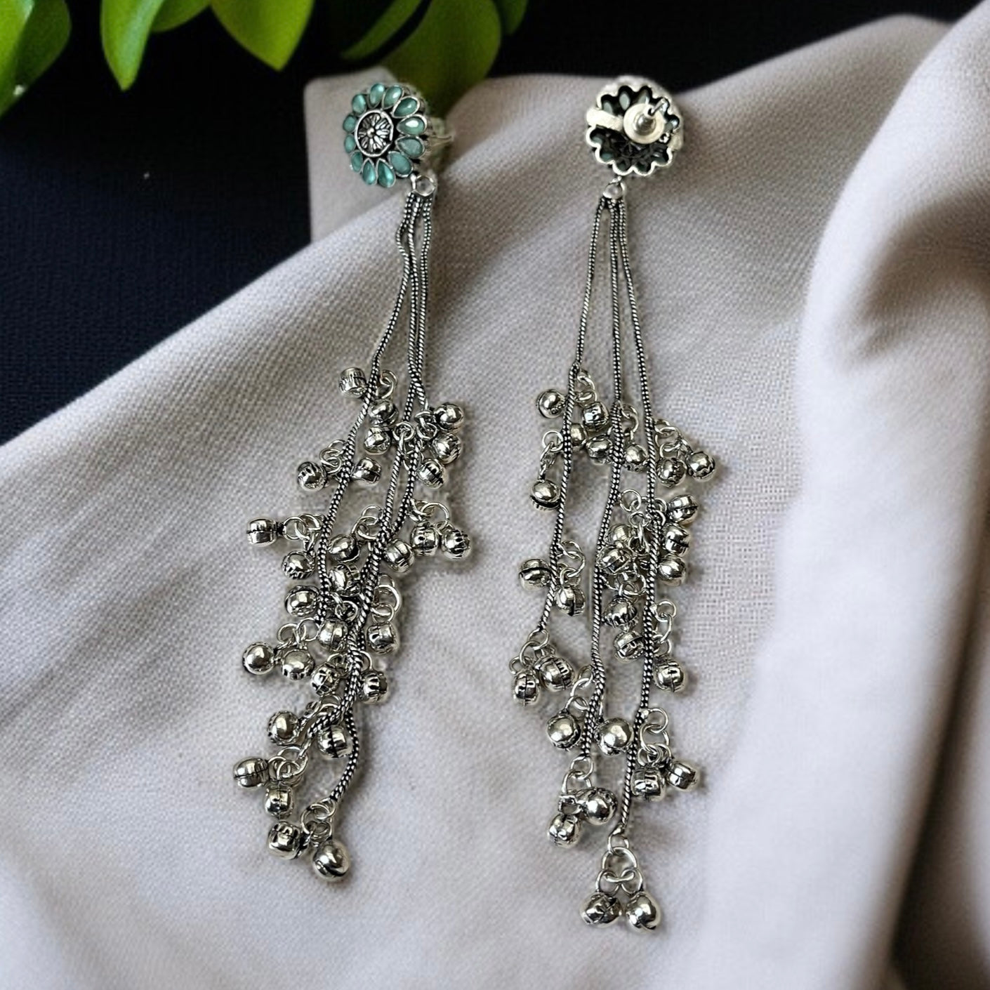 Mint Kashmiri Ghungroo Earrings