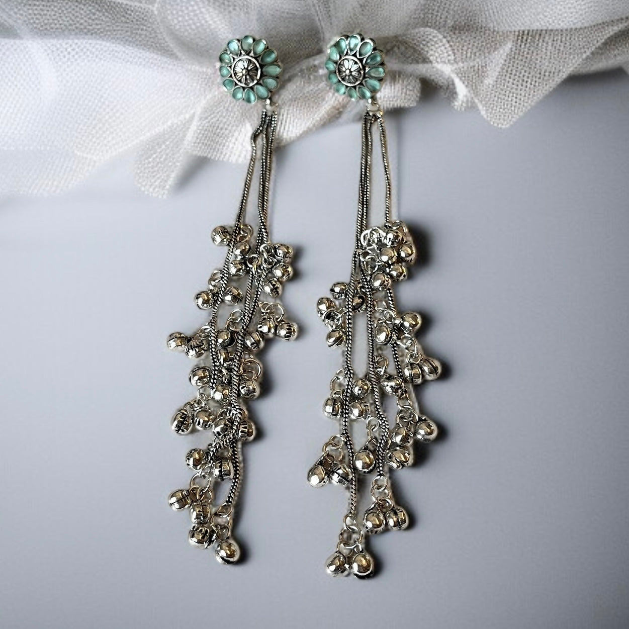 Mint Kashmiri Ghungroo Earrings