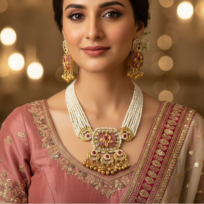 Pink Stone Ghungroo Necklace Set