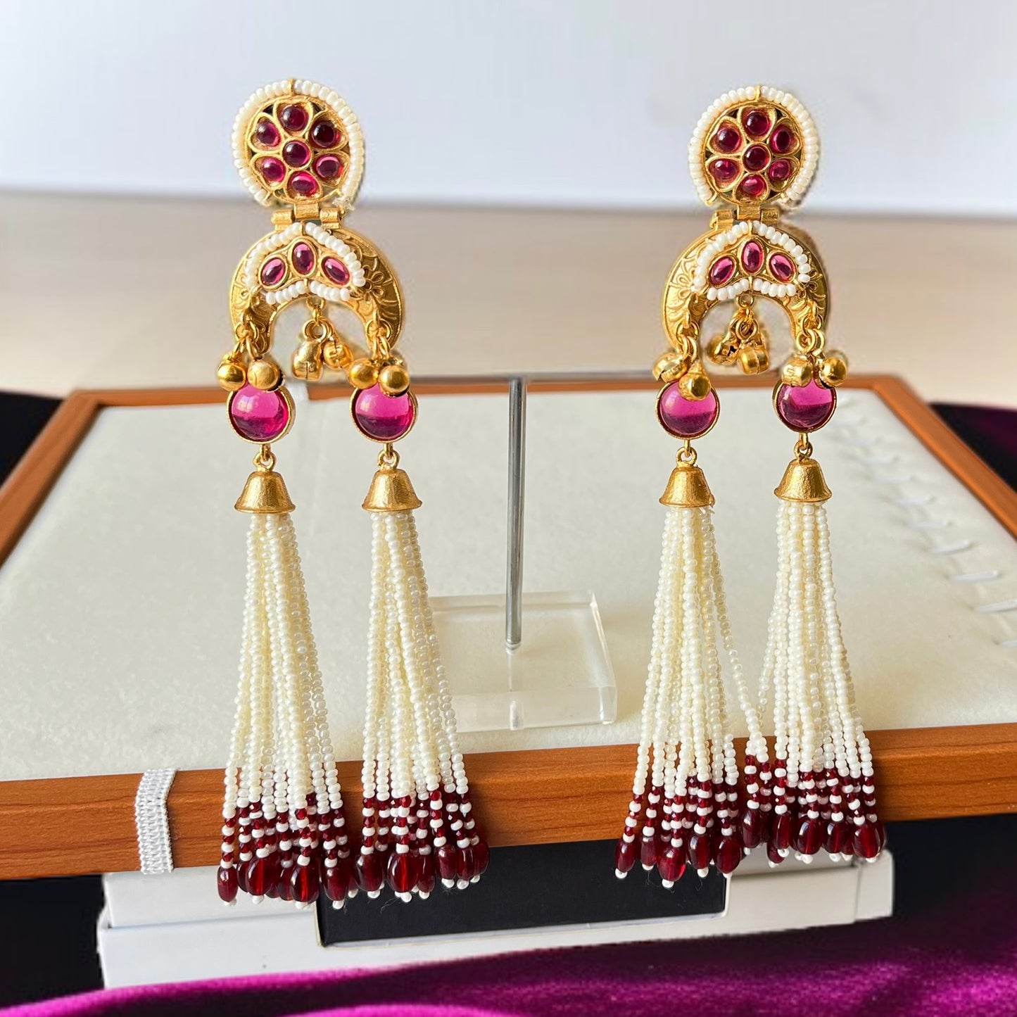 Ruby Pink Pearl Drop Earring
