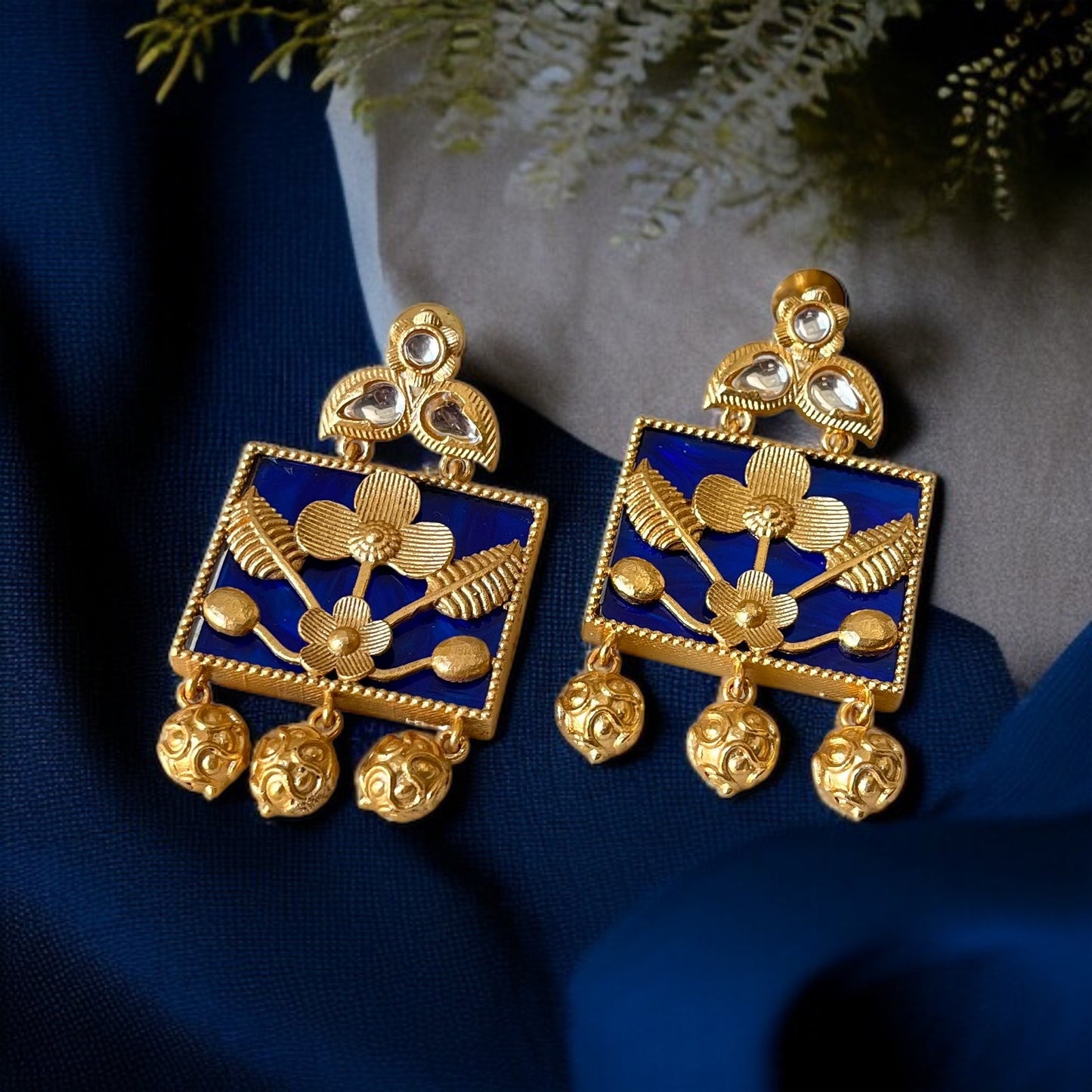 Brass Stone Drop Earrings