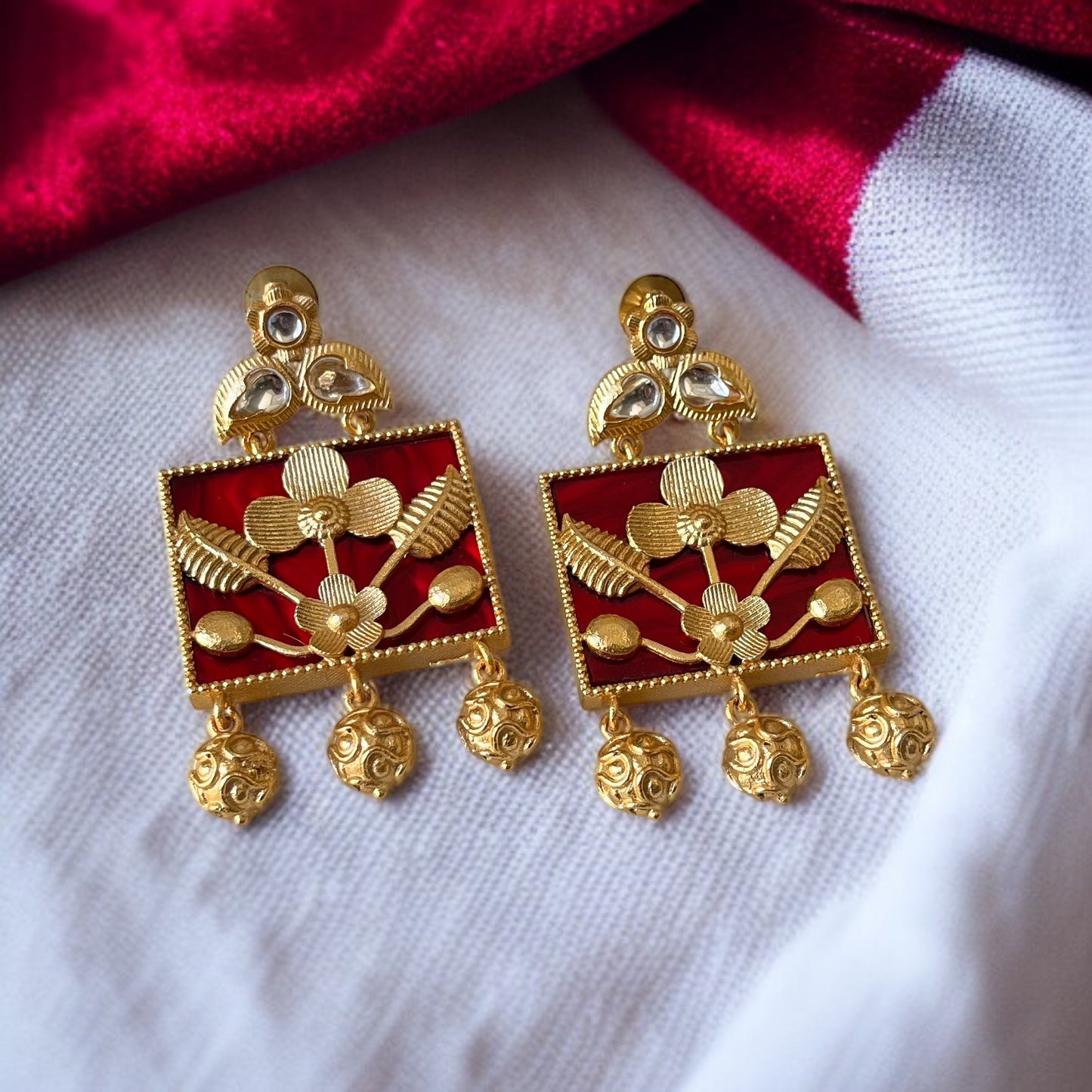 Brass Stone Drop Earrings