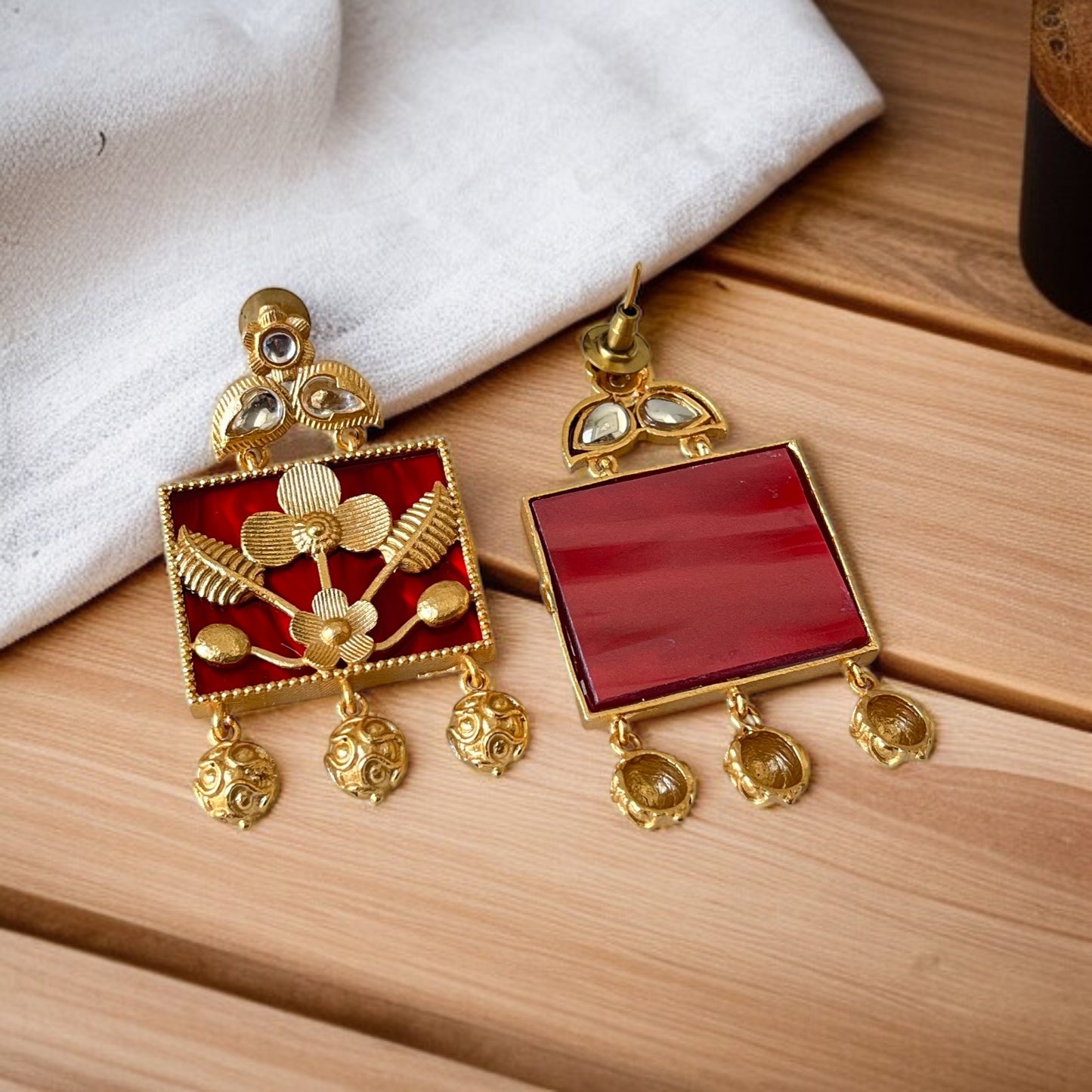 Brass Stone Drop Earrings