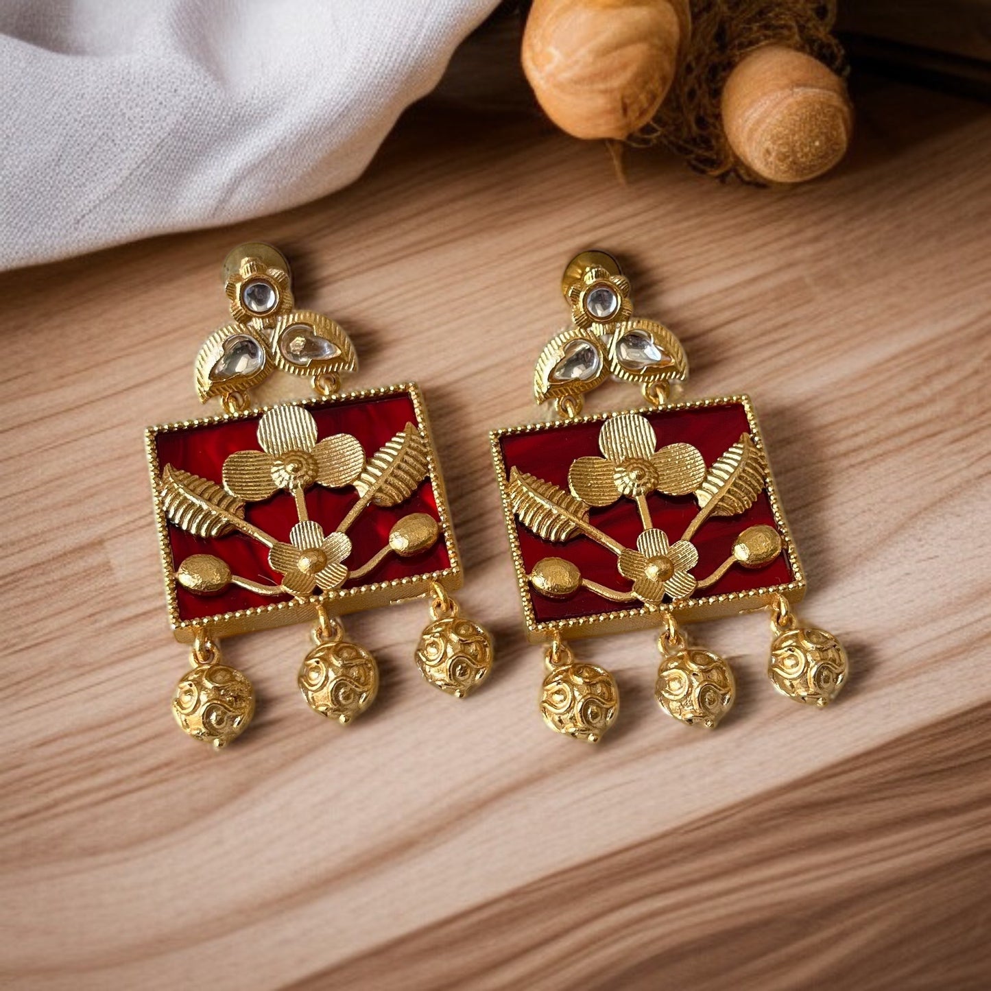 Brass Stone Drop Earrings