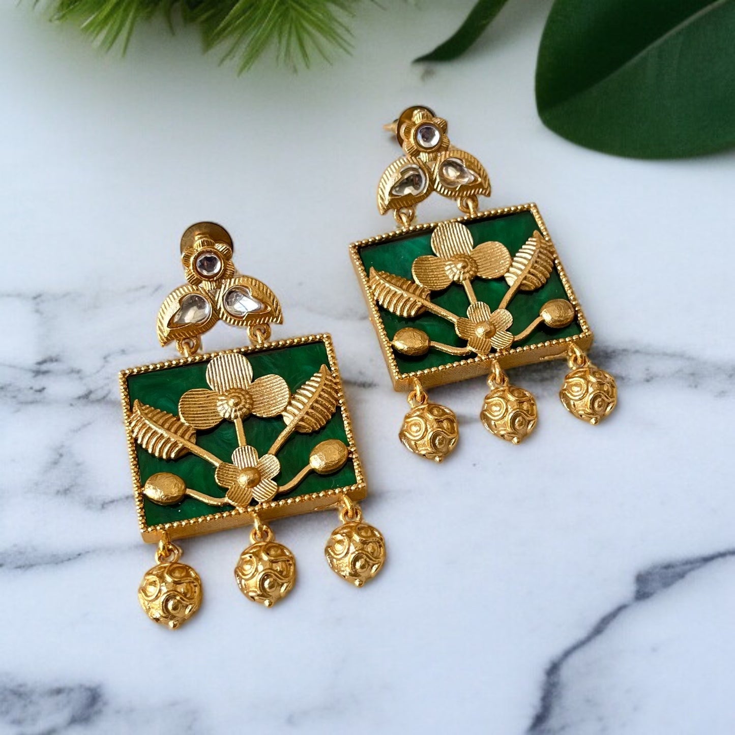 Brass Stone Drop Earrings