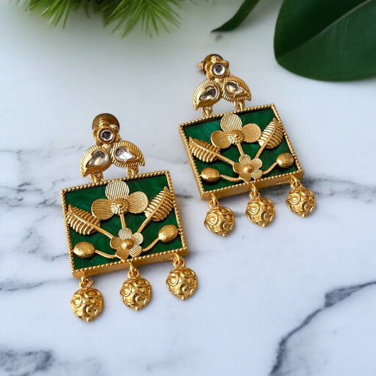 Brass Stone Drop Earrings