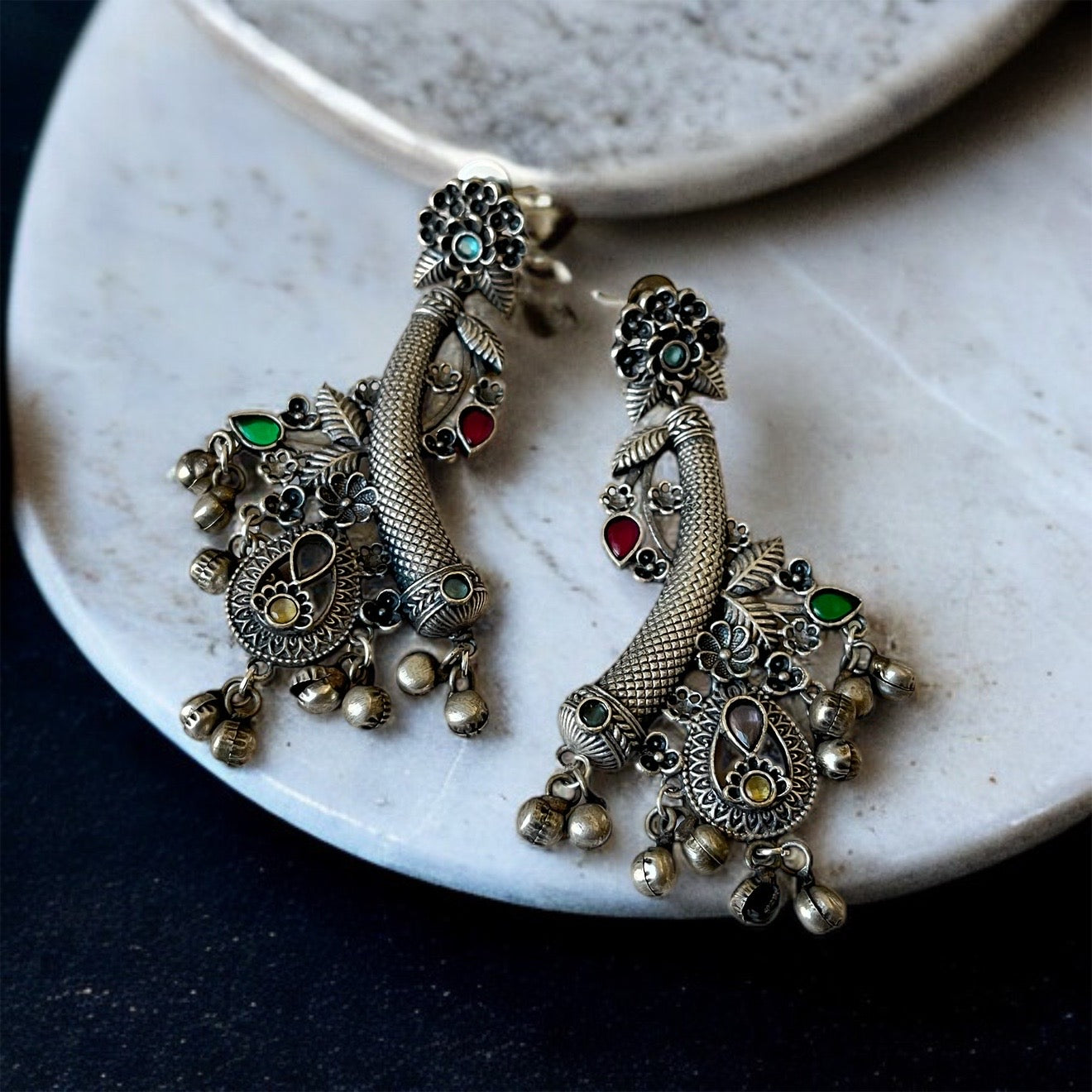 Silver Oxidised Dangler Earrings