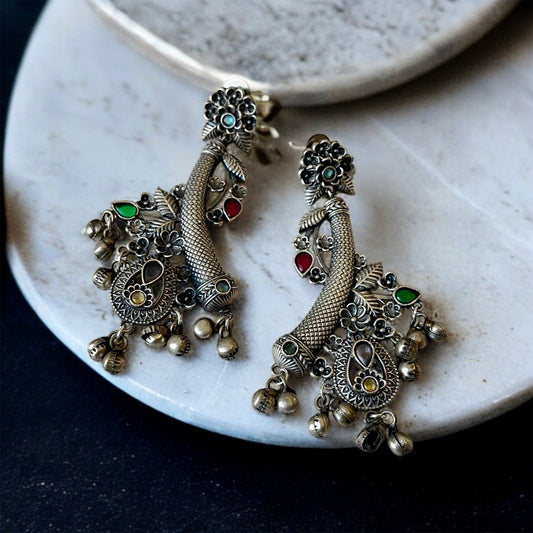 Silver Oxidised Dangler Earrings
