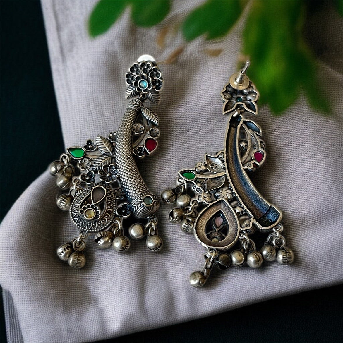 Silver Oxidised Dangler Earrings