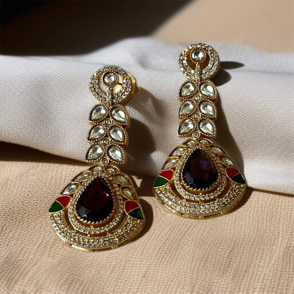 Purple Stone Dangler Earrings