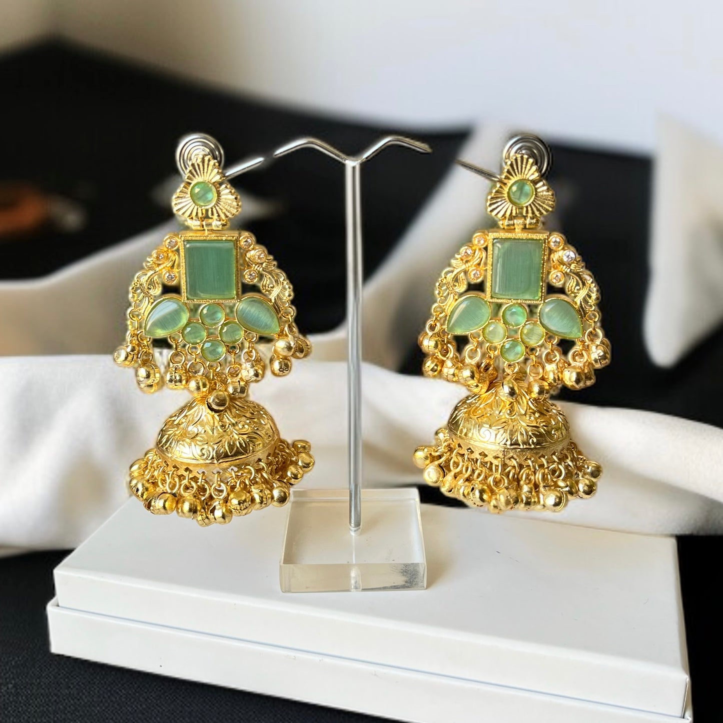 Brass Mint Ghungroo Jhumkas Earrings