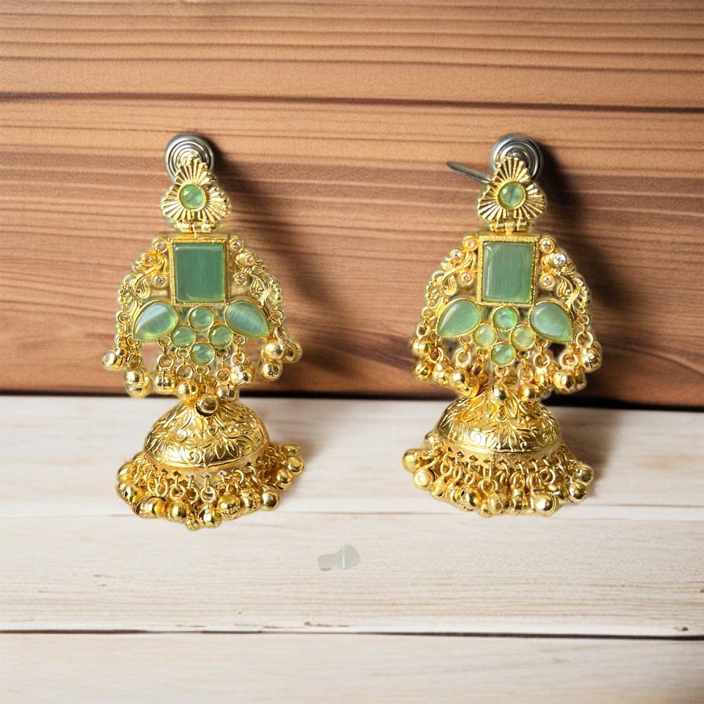 Brass Mint Ghungroo Jhumkas Earrings