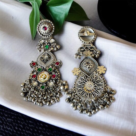 Silver Oxidised Ghungroo Earrings