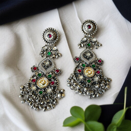 Silver Oxidised Ghungroo Earrings