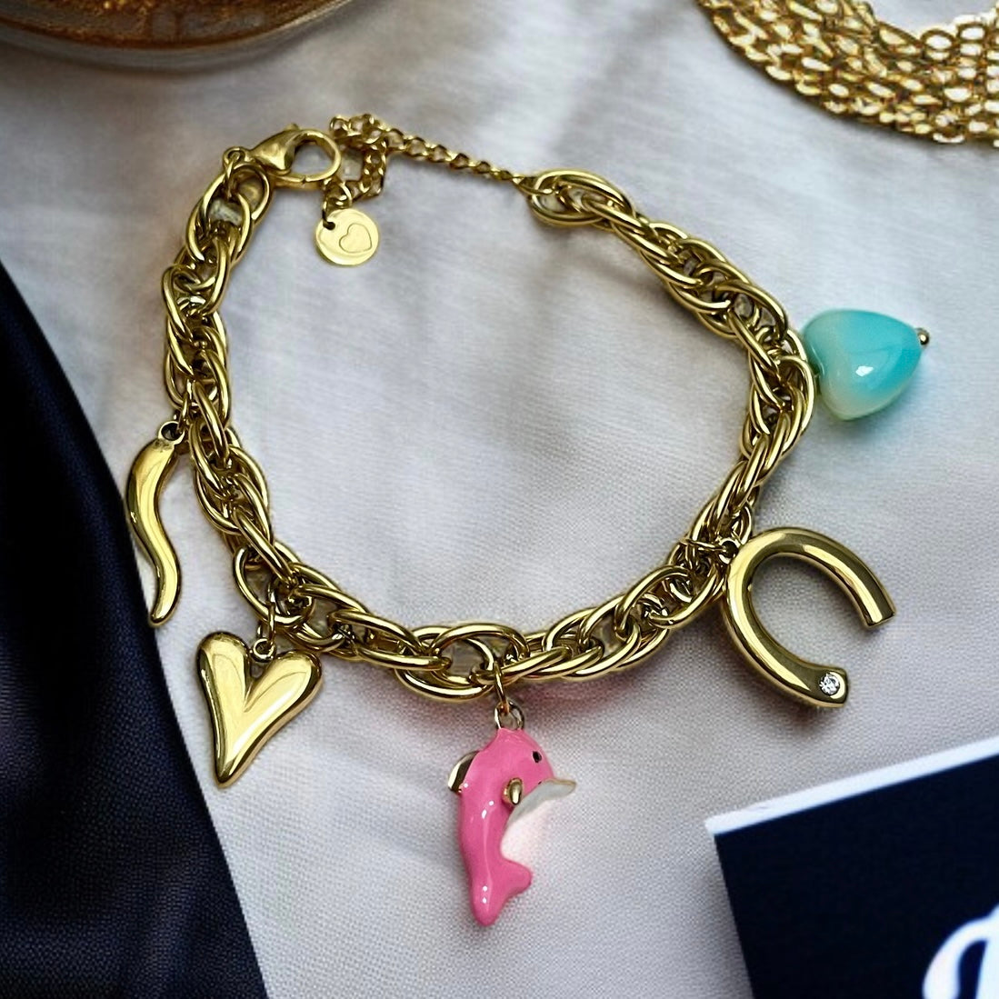 Multicolor Charm Chain Bracelet