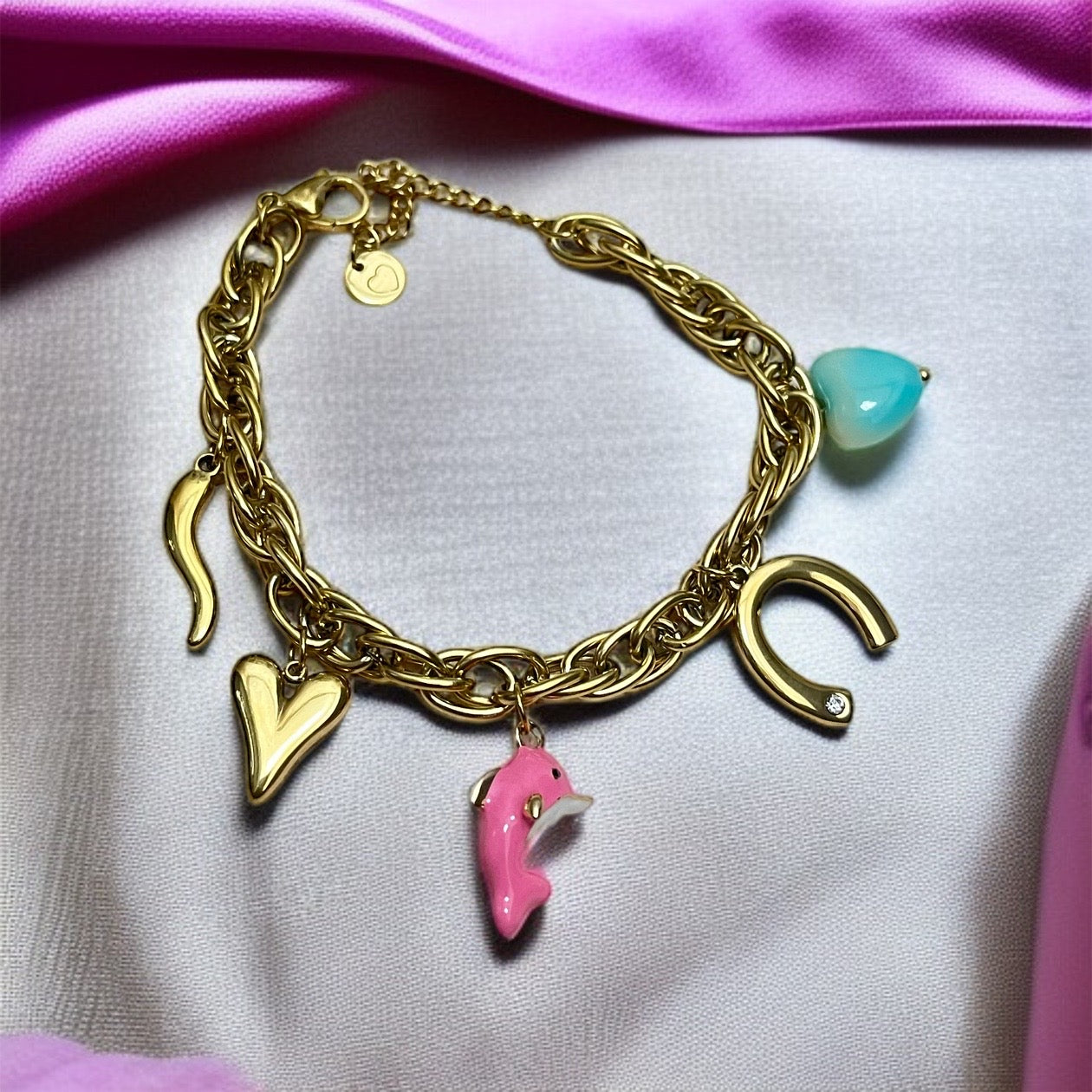 Multicolor Charm Chain Bracelet