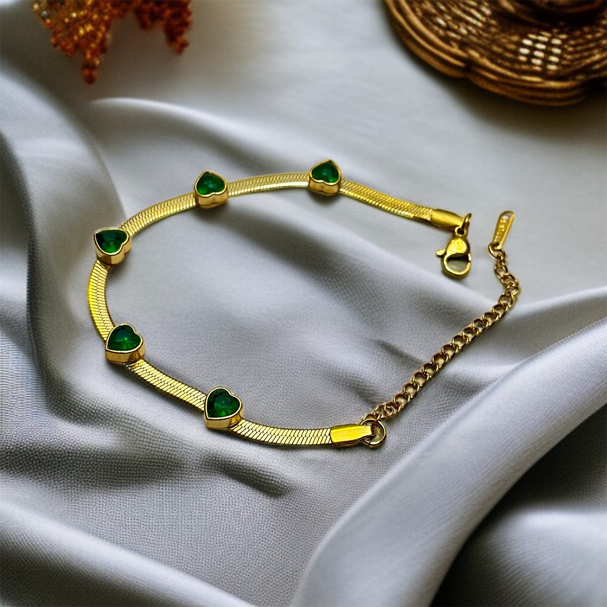 Green Heart Chain Bracelet