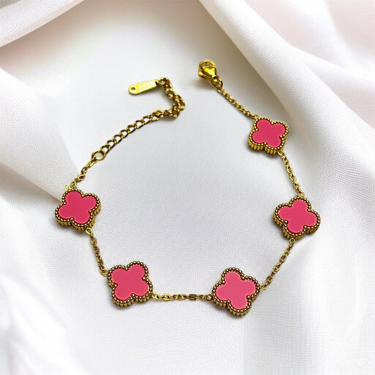 Pink Clover Chain Bracelet