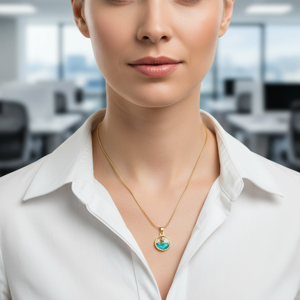 Aqua Pendant Chain Necklace