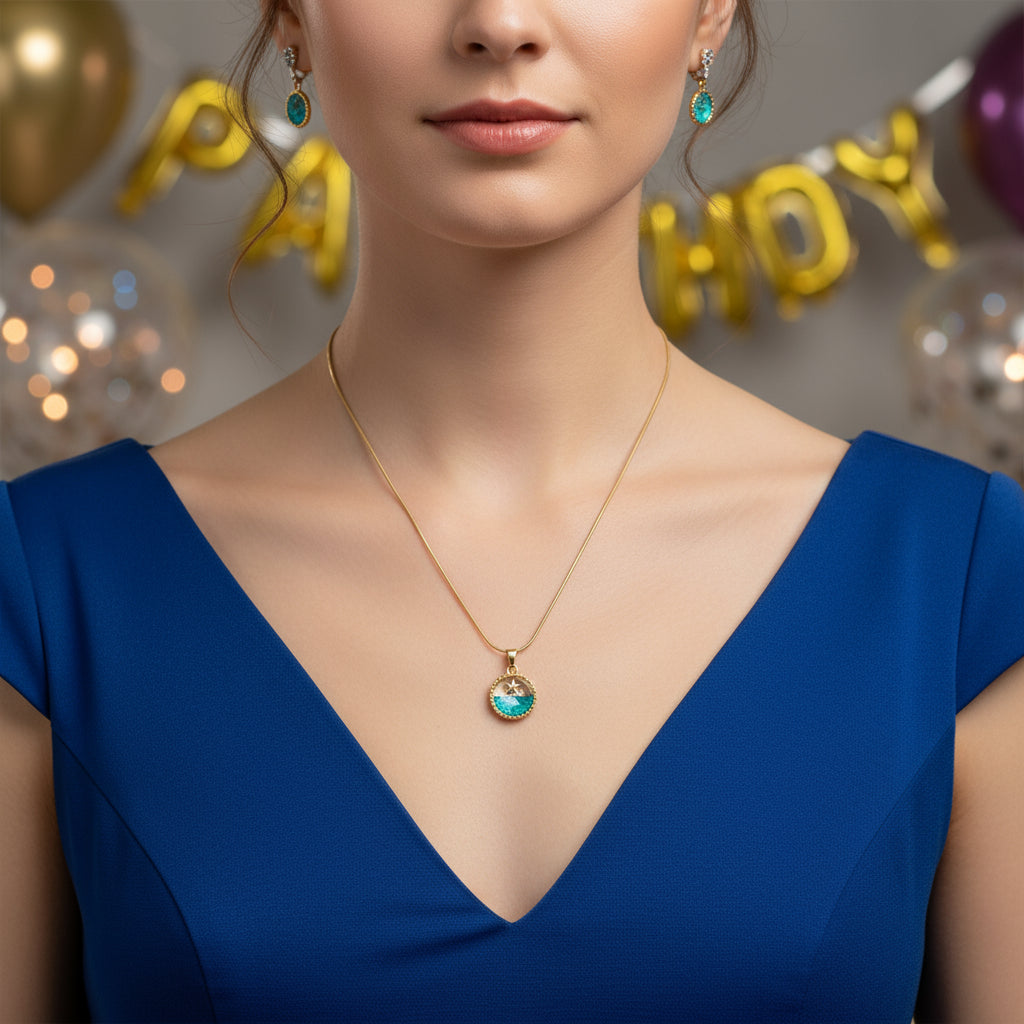 Aqua Pendant Chain Necklace