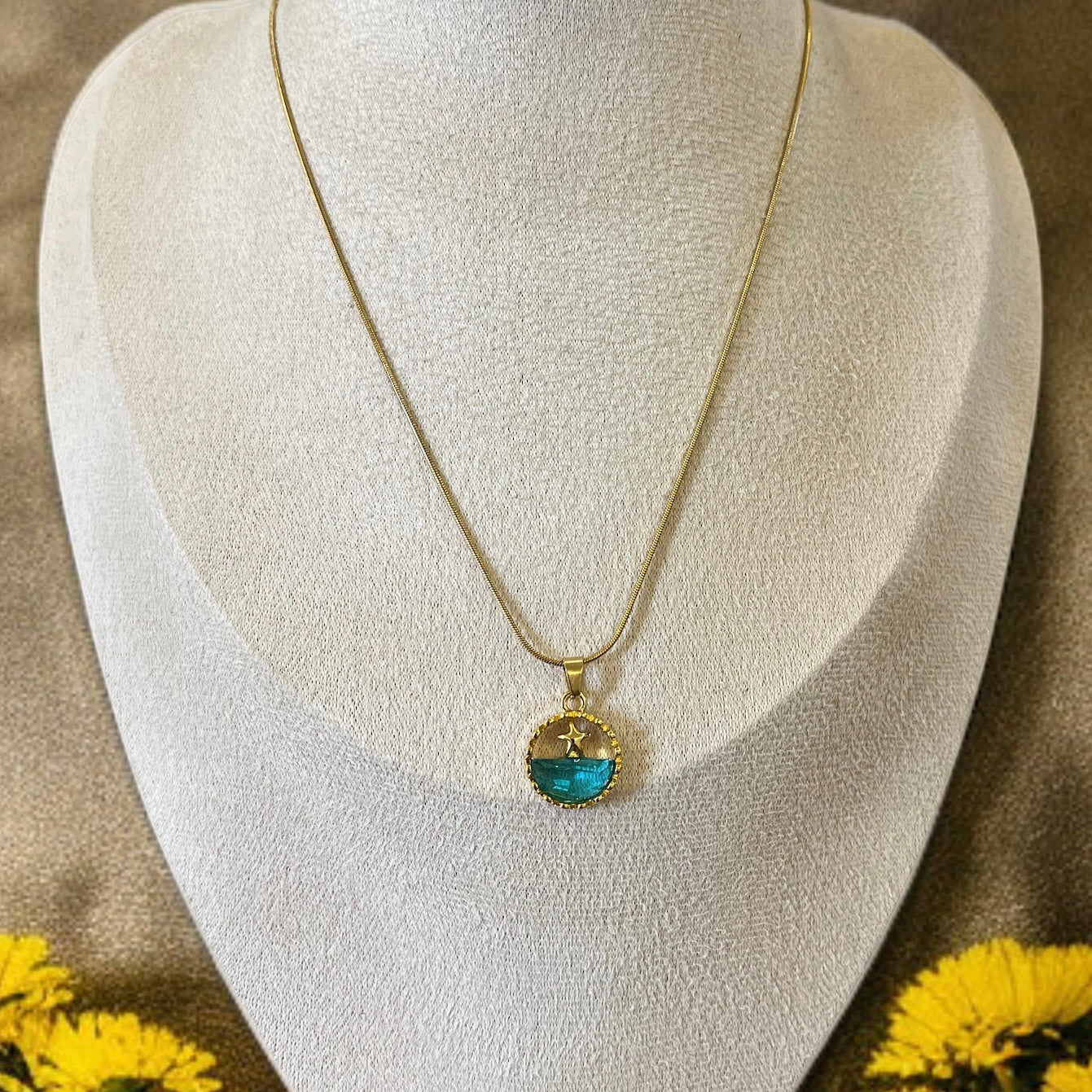 Aqua Pendant Chain Necklace