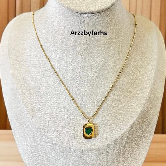 Green Heart Chain Necklace