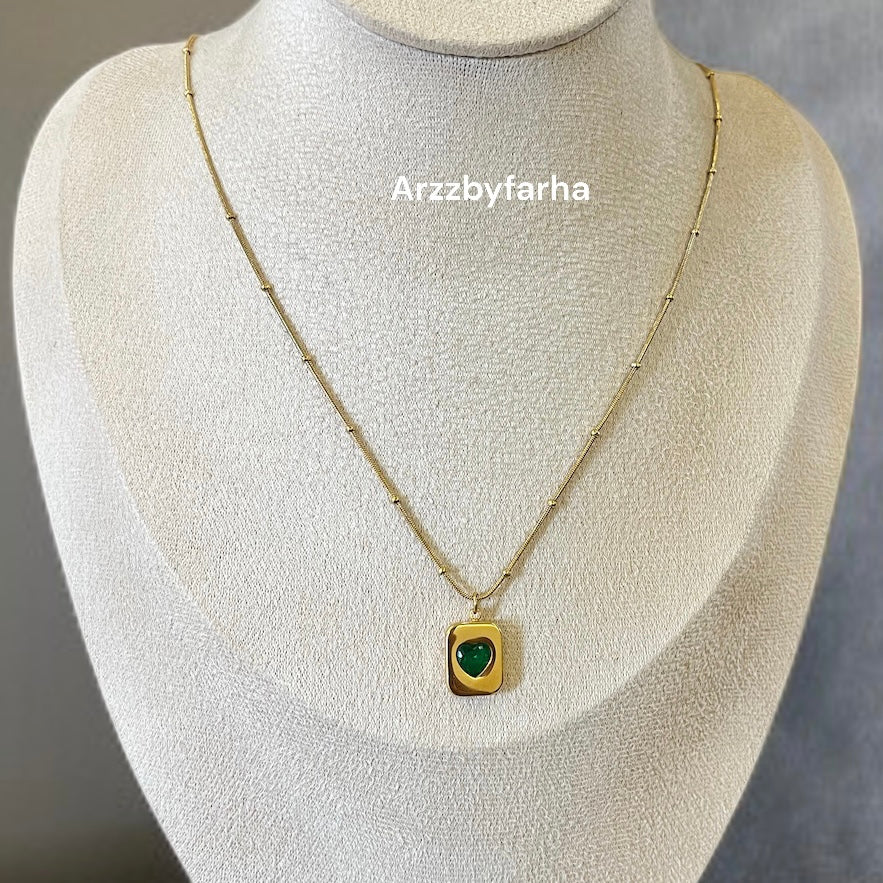 Green Heart Chain Necklace