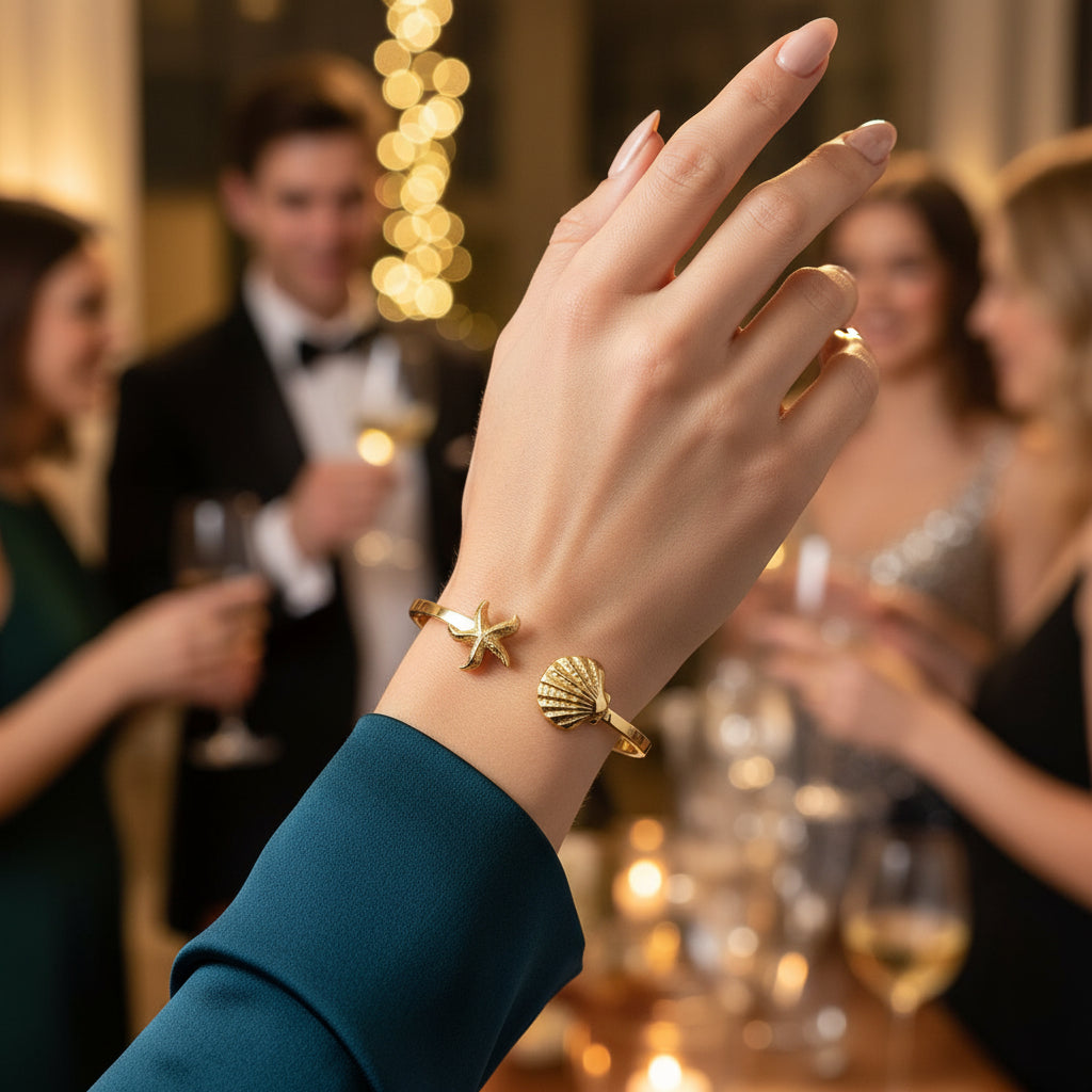 Gold Shell & Star Cuff Bracelet