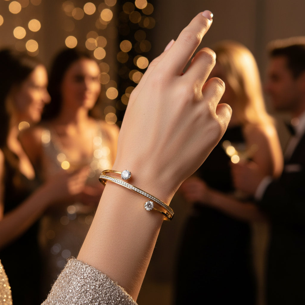 AD Studded Sleek Gold Bracelet