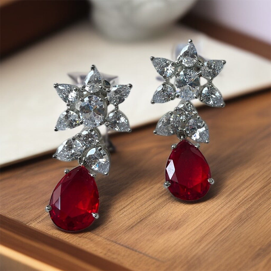 Red Rhodium Plated Earrings