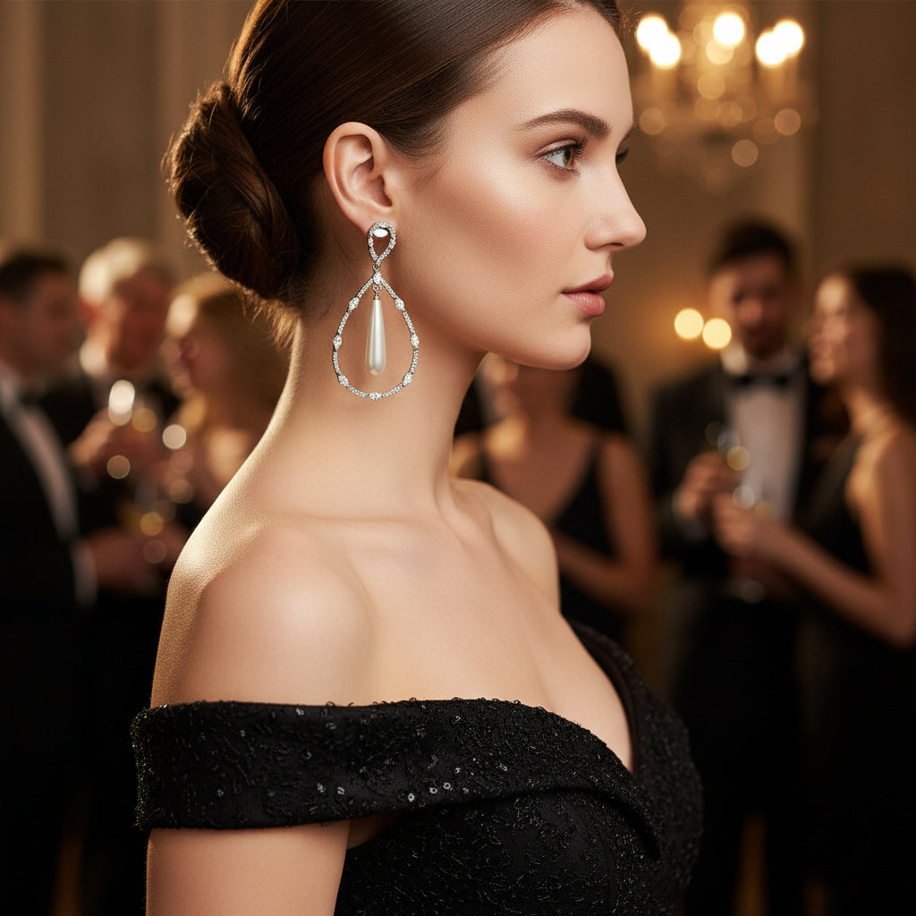 Pearl AD Studded Hoop Earrings