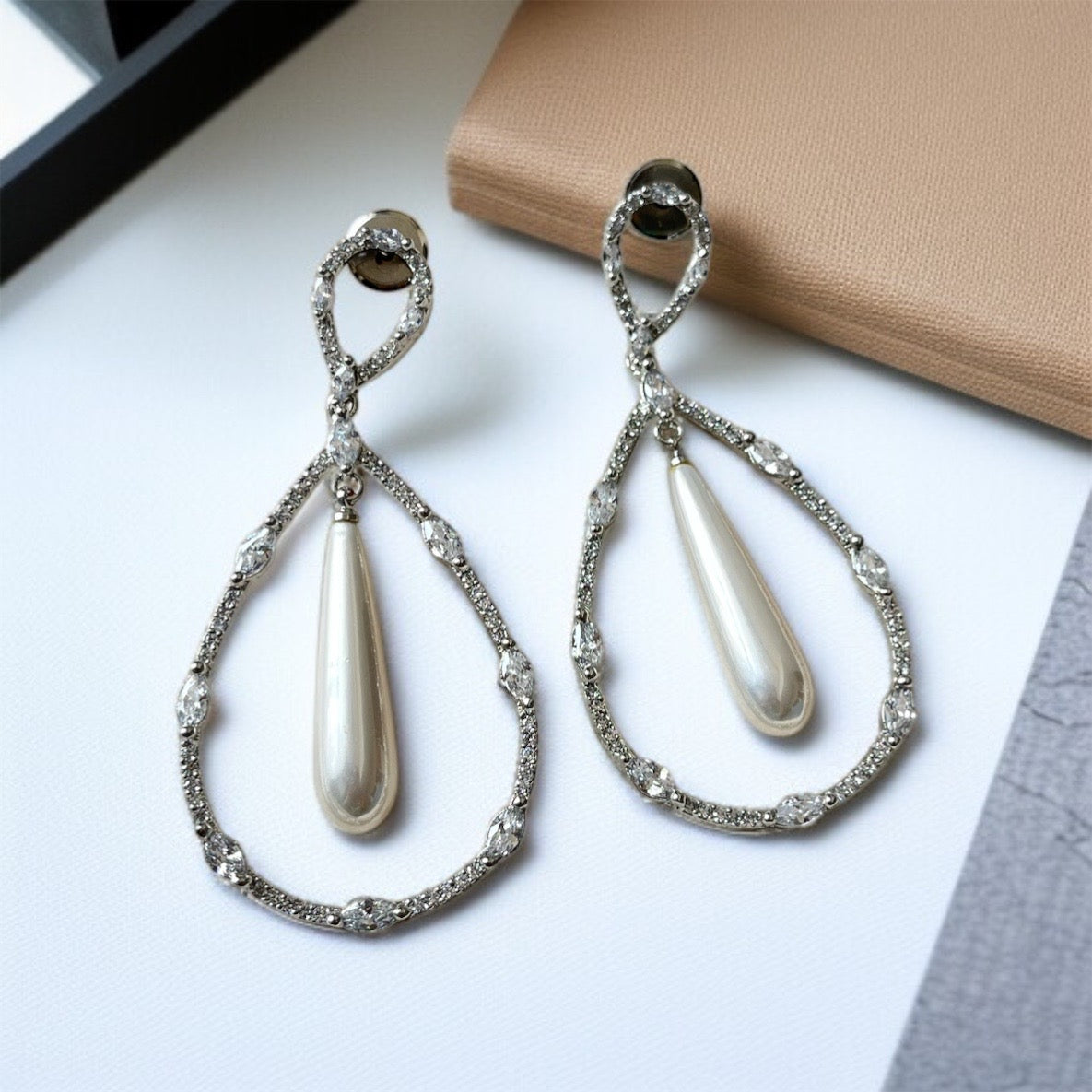 Pearl AD Studded Hoop Earrings