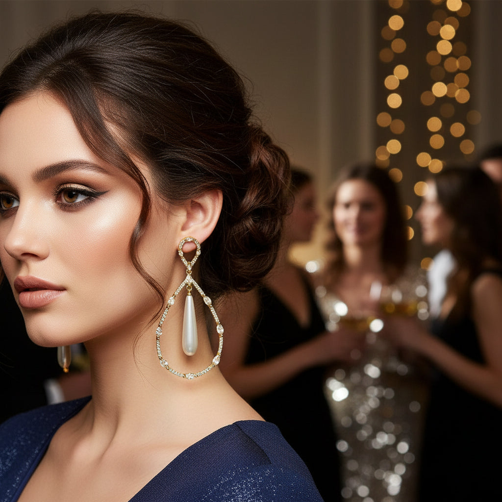 Pearl AD Studded Hoop Earrings