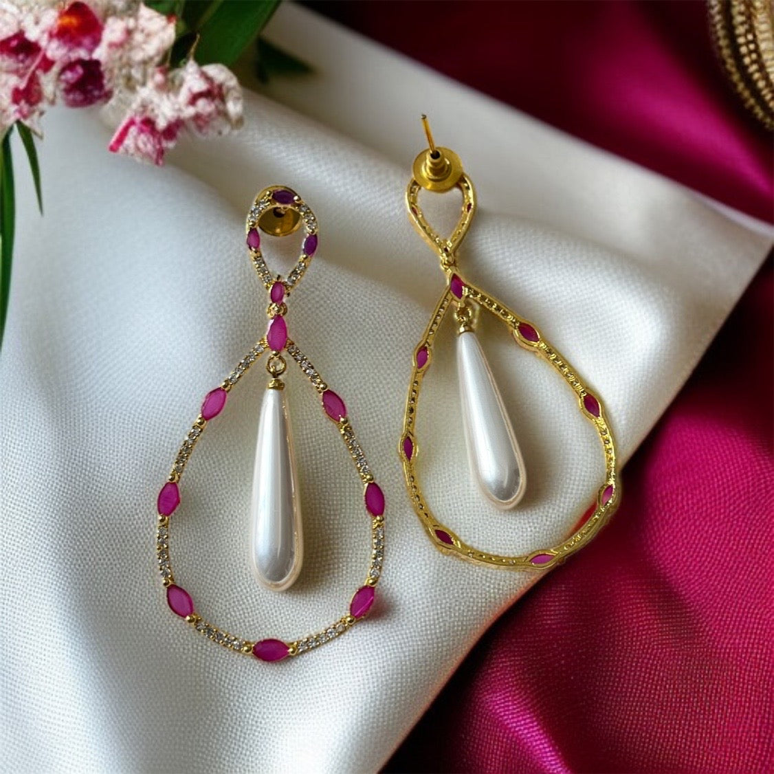 Pearl AD Studded Hoop Earrings