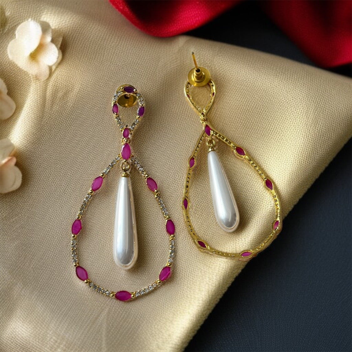 Pearl AD Studded Hoop Earrings