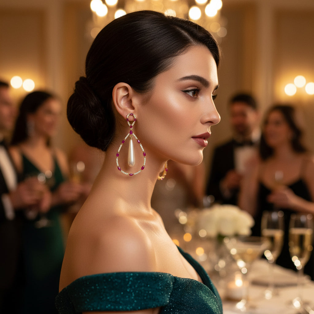 Pearl AD Studded Hoop Earrings