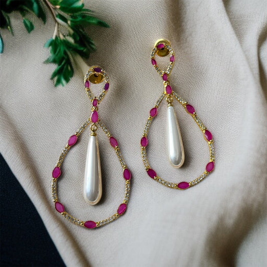Pearl AD Studded Hoop Earrings