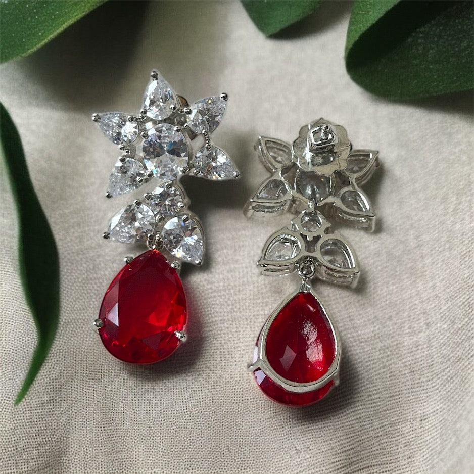 Red Rhodium Plated Earrings