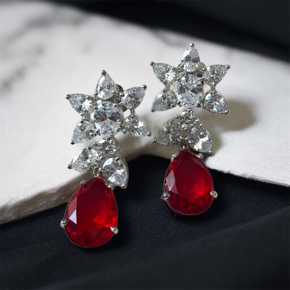 Red Rhodium Plated Earrings
